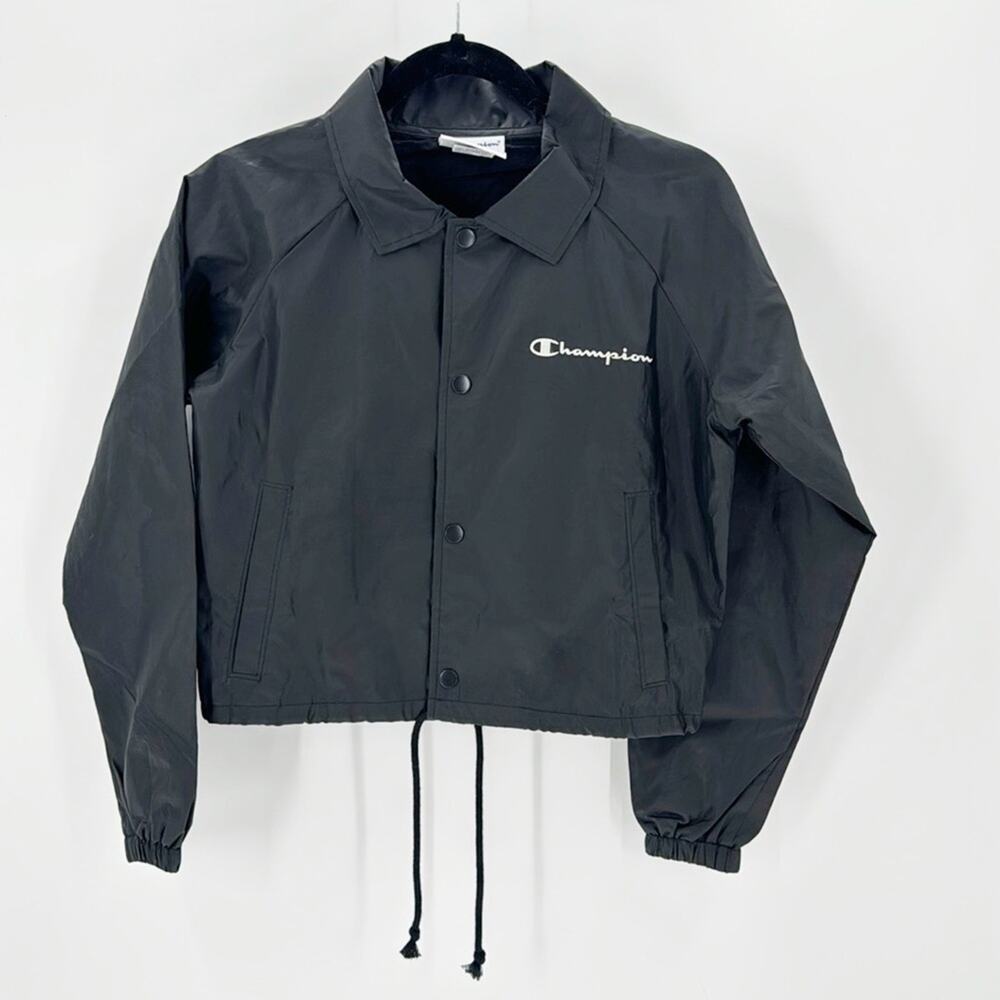 Champion Authentic Cropped Coaches Jacket black lined windbreaker size XS